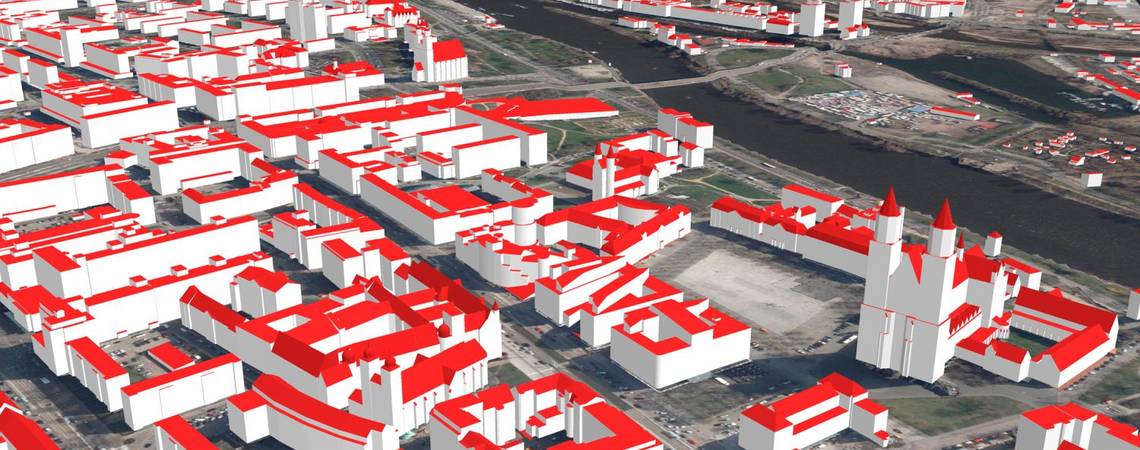 Das 3D-Gebäudemodell steht im Detaillierungsgrad LoD2 landesweit zur Verfügung. ©LVermGeo, LoD2 Magdeburg