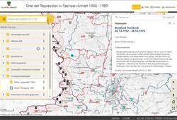 Abb. 2: Geoanwendung „Orte der Repression in Sachsen-Anhalt 1945 - 1989“, Hintergrundkarte: WebAtlasDE Graustufen (https://www.geodatenportal.sachsen-anhalt.de/gfds/de/repressionsorte.html, 01.02.2022)