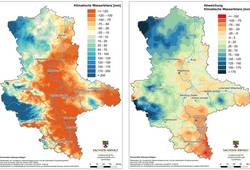 Abb. 1: Klimatische Wasserbilanz in Sachsen-Anhalt ab Beginn des hydrologischen Jahres (November 2023 bis Oktober 2024) mit Abweichung vom langjährigen Mittel (1991 bis 2020)