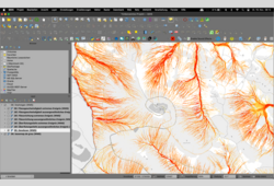 Abb. 2: Die Starkregenkarte - fast schon Kunst, Fließgeschwindigkeiten bei Extremereignissen am Brocken [19.11.2024]
