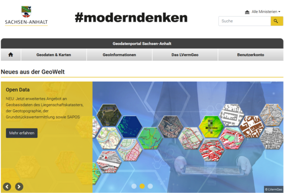 Abb. 1: Open Data Geodatenportal Sachsen-Anhalt (https://geodatenportal.sachsen-anhalt.de/gfds/de/startseite.html, 03.08.2023) Abb. 1: Open Data Geodatenportal Sachsen-Anhalt (https://geodatenportal.sachsen-anhalt.de/gfds/de/startseite.html, 03.08.2023)