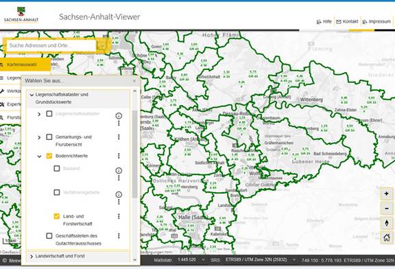 Bodenrichtwerte für Land- und Forstwirtschaft im Sachsen-Anhalt-Viewer