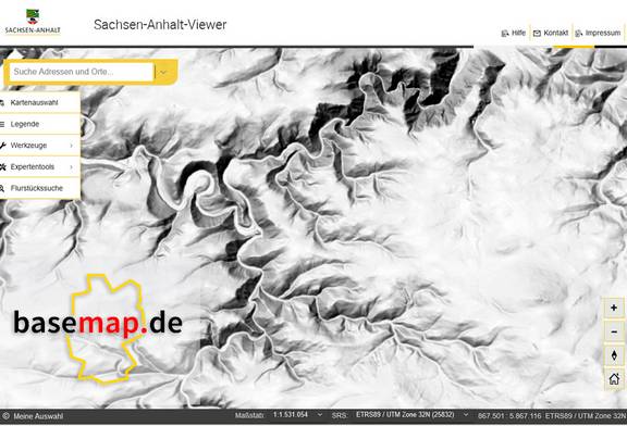 kombinierte Schummerung (basemap.de Web Raster Combshade)