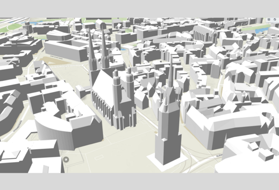 Abb. 2: 3D-Modell auf Basis des LoD2-Gebäudemodells des LVermGeo’s © Form Follows You GmbH Abb. 2: 3D-Modell auf Basis des LoD2-Gebäudemodells des LVermGeo’s © Form Follows You GmbH