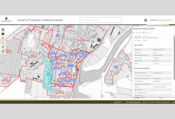 Abb. 1: Anzeige der zonalen BRW im Viewer für Flurstücke und Bodenrichtwerte (https://www.geodatenportal.sachsen-anhalt.de/mapapps/resources/apps/GeobasisViewer/index.html, 01.09.2025)) Abb. 1: Anzeige der zonalen BRW im Viewer für Flurstücke und Bodenrichtwerte (https://www.geodatenportal.sachsen-anhalt.de/mapapps/resources/apps/GeobasisViewer/index.html, 01.09.2025))