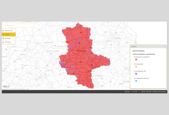 Abb. 3: Darstellung der Mobilfunkverfügbarkeit in der Geoanwendung „Digitale Infrastrukturen Sachsen-Anhalt“ (https://www.geodatenportal.sachsen-anhalt.de/mapapps/resources/apps/digitaleinfrastrukturen/index.html?lang=de, 03.02.2026) Abb. 3: Darstellung der Mobilfunkverfügbarkeit in der Geoanwendung „Digitale Infrastrukturen Sachsen-Anhalt“ (https://www.geodatenportal.sachsen-anhalt.de/mapapps/resources/apps/digitaleinfrastrukturen/index.html?lang=de, 03.02.2026)