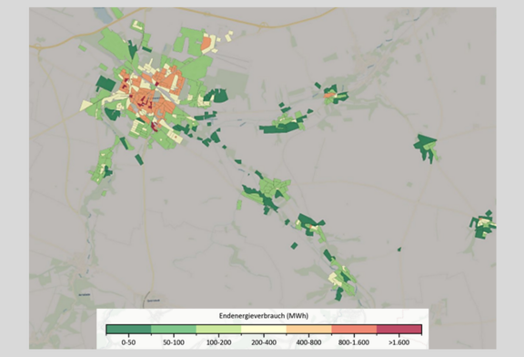 Abb. 1: Endenergieverbrauch [MWh] der Kernstadt Ascherslebens im Betrachtungsjahr 2024 – [Quelle: Ausschnitt Bericht Bestandsanalyse KWP Aschersleben – Bestandsanalyse vom 30.09.2025 – Ausschnitt vom 23.02.2026]