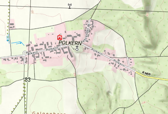 topographischer Kartenblattausschnitt im Maßstab 1:10 000 vom Dorf Polkern © GeoBasis-DE / BKG (2026) dl-de/by-2-0 basemap.de Präsentationsausgabe 1:10 000 Polkern