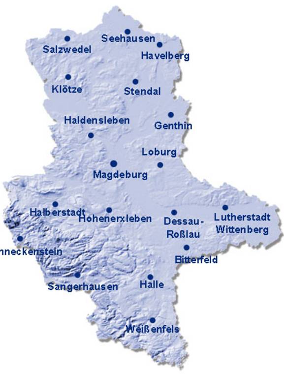 Standorte der 18 SAPOS-Referenzstationen in Sachsen-Anhalt